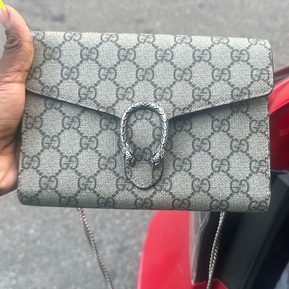 Gucci Gray Dionysus Clutch with Tiger Head Closure